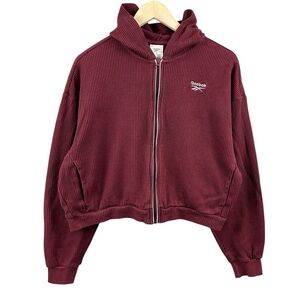 Reebok Burgundy Ribbed Cropped Hoodie Size Large